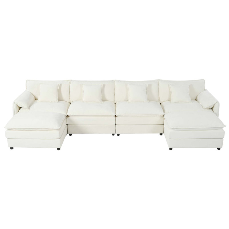 Canapé modulaire modulaire en chenille avec assise profonde, Chenille - beige