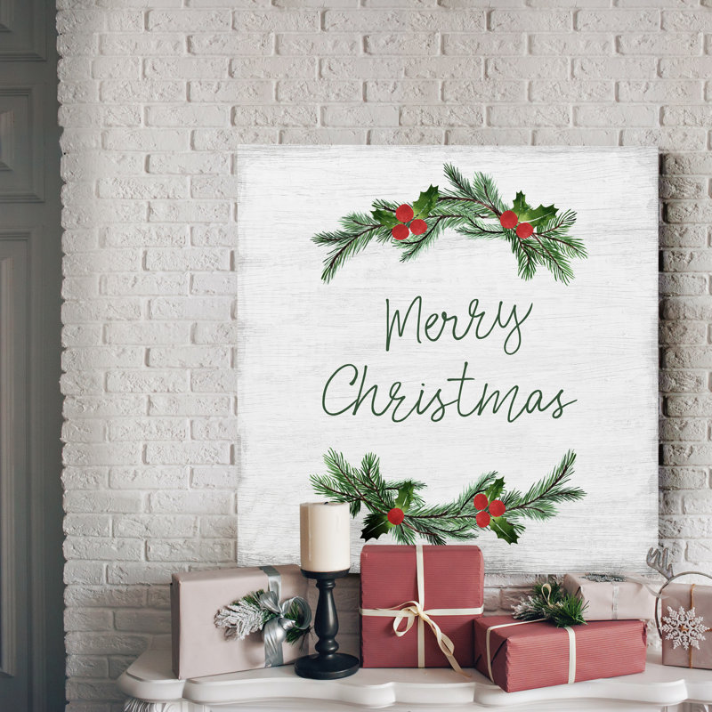 «Pine and Holly Wreath», reproduction d'art textuel sur toile tendue, H 40 po x l 40 po x P 1 po