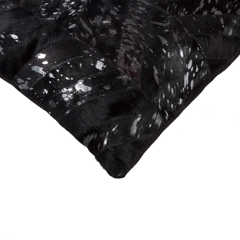 Torino Leather/Suede Throw Square Pillow Cover & Insert, Black/Silver