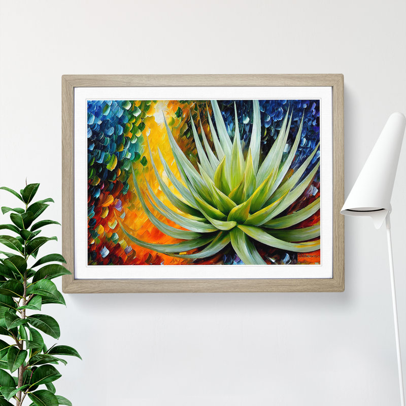Aloe Vera Succulent Plant Vol.1 1 Piece Single Picture Frame Wall Art, 25cm H x 34cm W x 2cm D, Oak