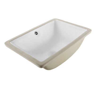 Undermount Bathroom Sink, 18.11 x 12.99 Inch Rectangular White Ceramic Vessel Sink with Overflow Hole, Under Counter Drop in Modern Lavatory Vanity Bath Wash Bowl Basin, Rectangle Small Space