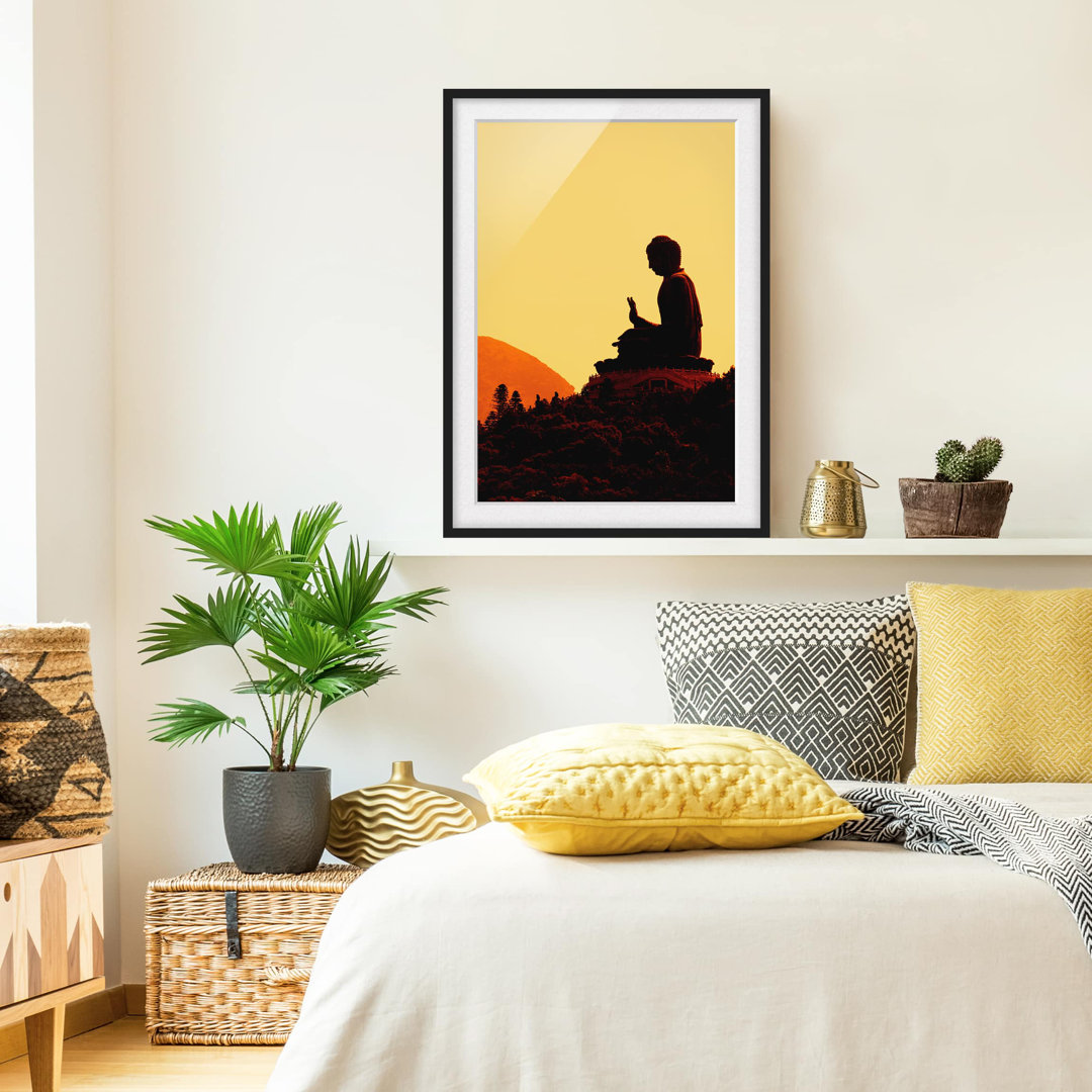 Gerahmtes Papierbild Ruhender Buddha