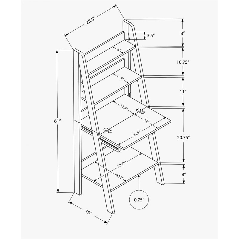 Bureau d'ordinateur, bureau personnel, ordinateur portable, incliné, H 61 po, travail, tablettes de rangement, stratifié brun, contemporain, moderne