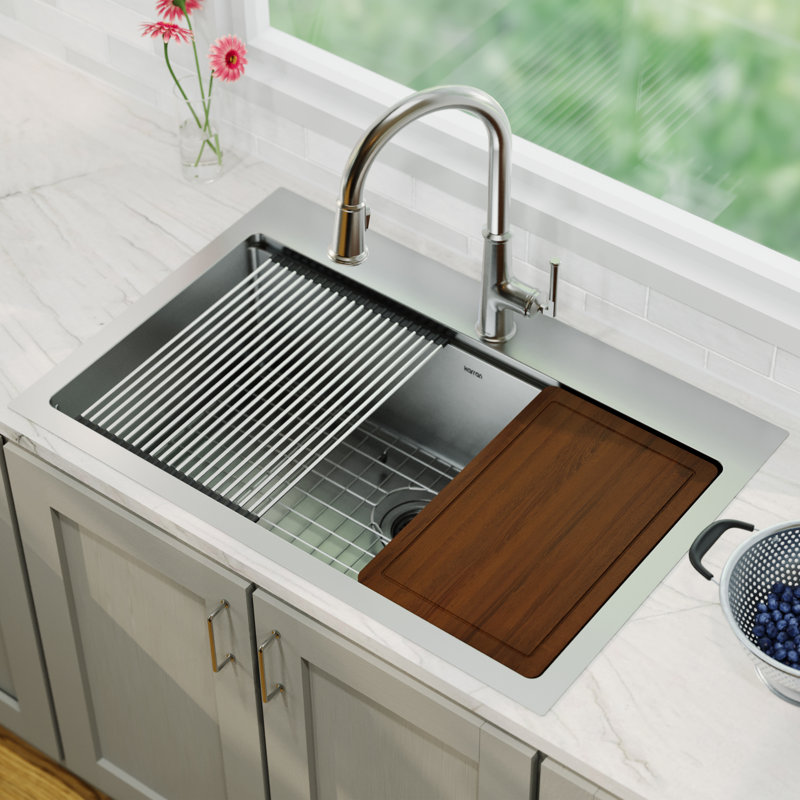 Elite Workstation 33'' L Single Bowl Stainless Steel Kitchen Sink