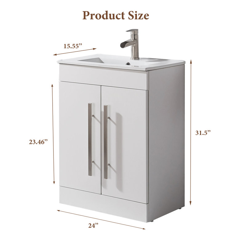 Meuble-lavabo simple 24 po avec plateau en céramique Devpal