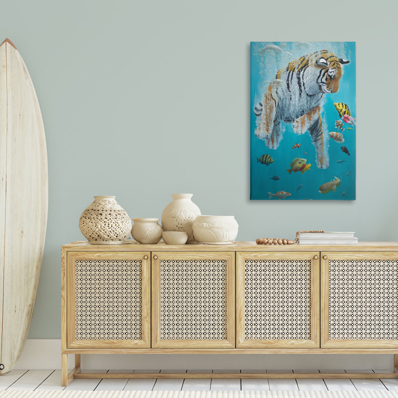 Swimming Tiger Among Fish Canvas, design by Heather Gauthier, 45" H x 30" W