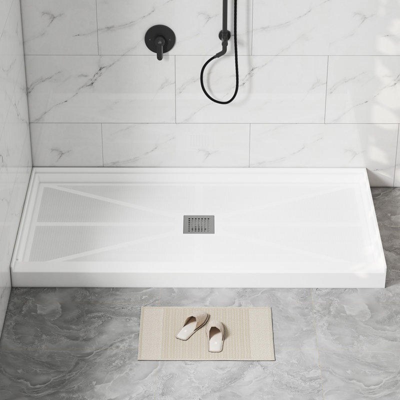 Base de plateau de douche à simple seuil SMC de taille 48/60 po x P 32/36 po avec ensemble de drain, antidérapant, Au centre