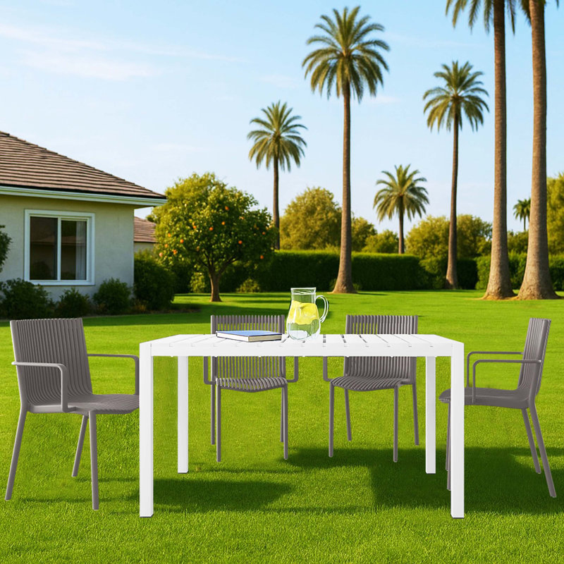 4 fauteuils empilables en PP gris chaud et une table blanche de 55 pouces - structure, patins antidérapants, idéaux pour différents environnements 4 pièces de long, espaces intérieurs / extérieurs sans entretien