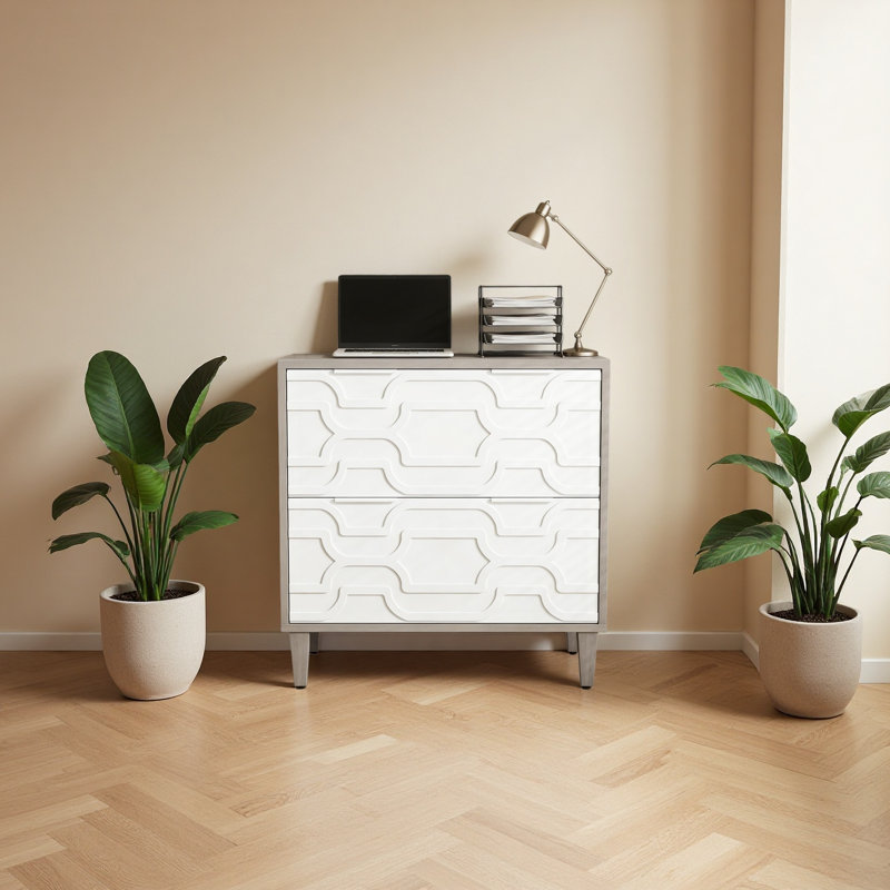 Classeur 2 tiroirs, armoire de rangement spacieuse, Gris / Blanc