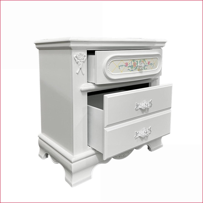 Table de chevet traditionnelle blanche à deux tiroirs - Mobilier de rangement pour chambre à coucher