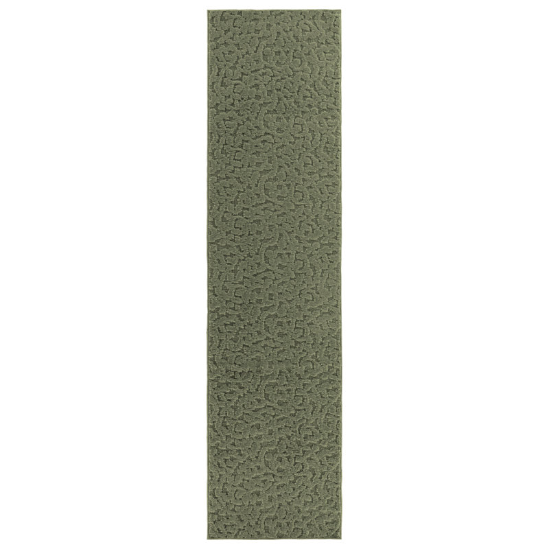 Tapis vert en polypropylène touffeté à la machine Edith, Tapis de couloir 2 pi x 12 pi
