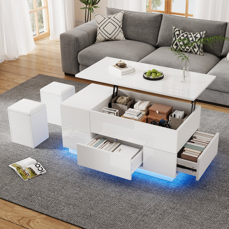 Table basse à plateau relevable Aroa, Blanc