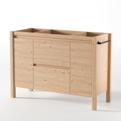 Meuble-lavabo double autoportant de style ferme moderne de 48 pouces, base seulement, revêtement texturé bois, pieds droits apparents