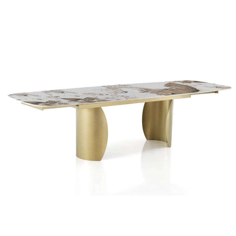 Avrumi Extendable Metal Base Dining Table, Gold