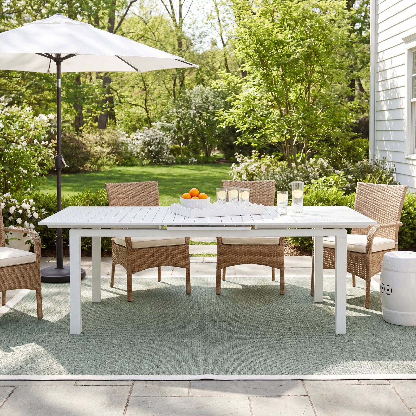 Basurto Extendable Aluminum Dining Table, White