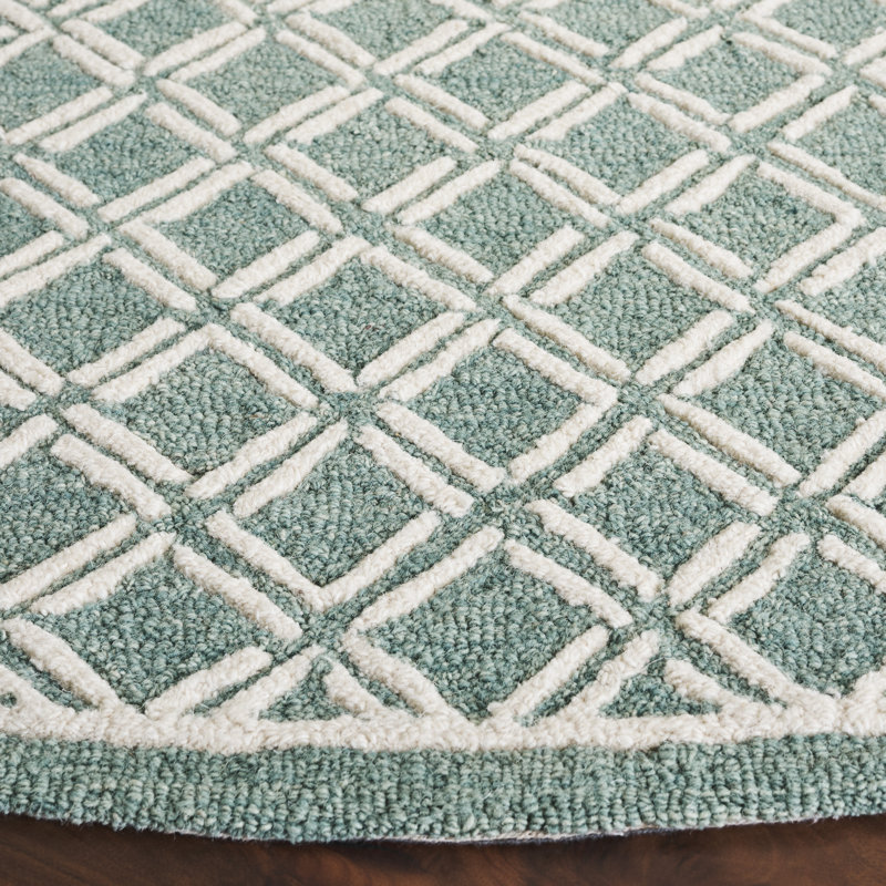 Genre 350 Hand Tufted Wool/Cotton Geometric Rug in Green/Ivory, Round 6'