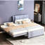 Full Size Upholstered Bed With Trundle - Grey. Solid Wood Build. Linen Leather Headboard. No Box Spring Grey Platform Adjustable Comfortable Sleep