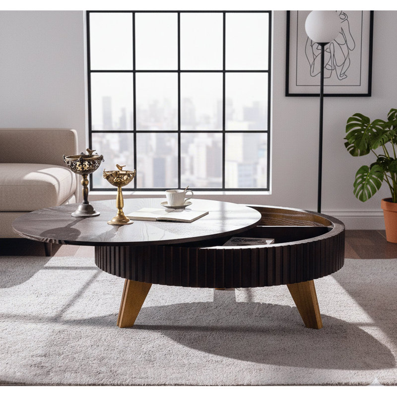 Table basse ronde rétro avec espace de rangement, idéale pour le salon et le bureau, H 15,7 po x L 39,37 po x l 39,37 po