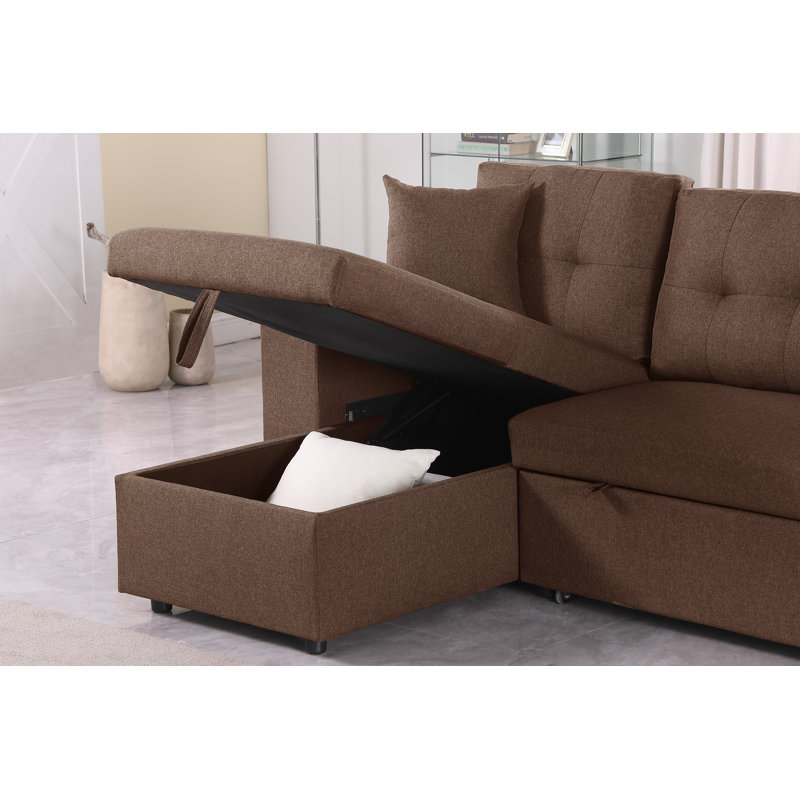 Senter Upholstered L-Shaped Sectional Reversible, Dark Brown Linen Blend