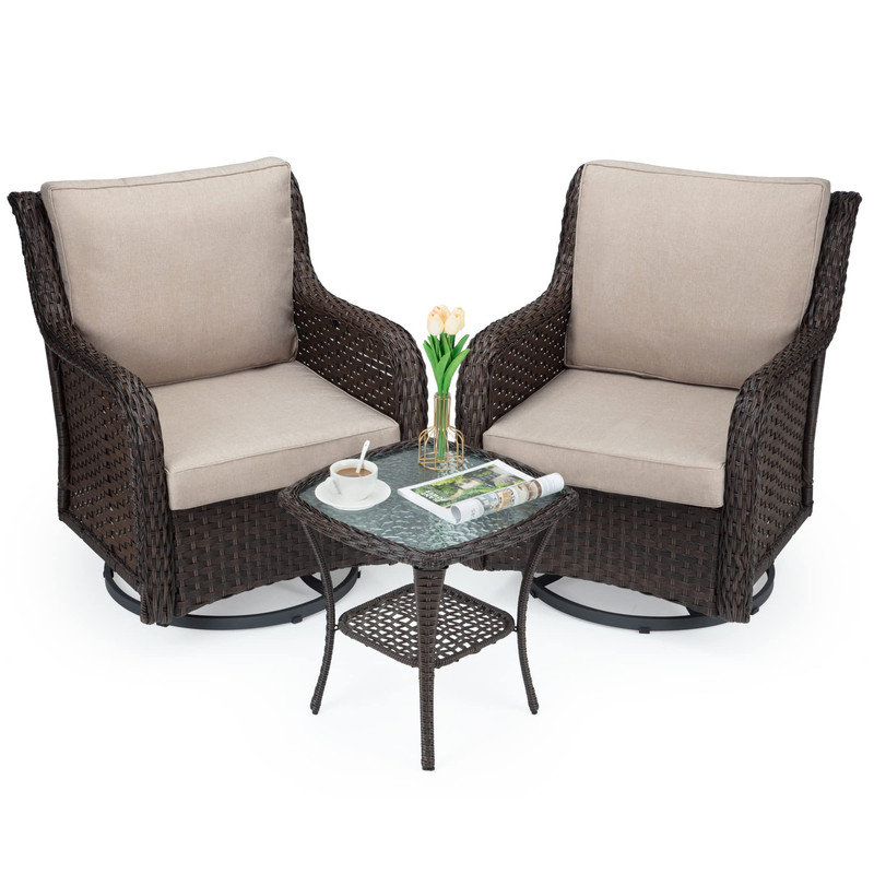 Ensemble de chaises berçantes 3 pièces, Beige