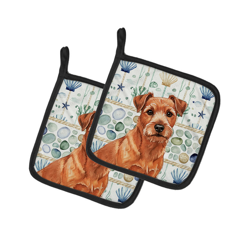 Paire de poignées en verre rouge Norfolk Terrier