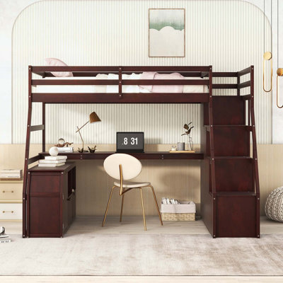 Lit mezzanine simple avec 7 tiroirs, 2 tablettes et bureau pour une utilisation compacte et multifonctionnelle dans les chambres modernes