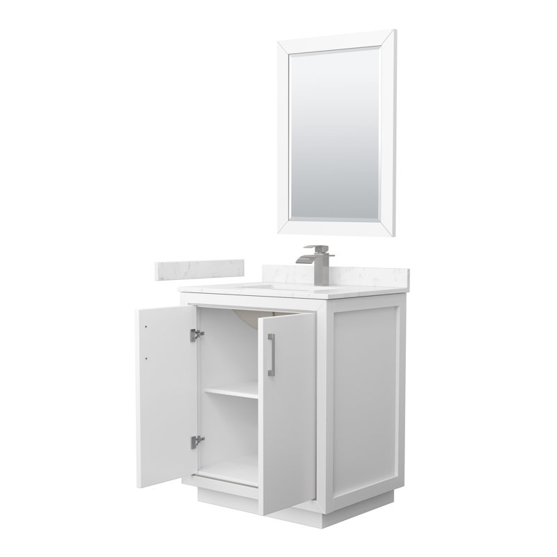 Icon 30" Single Bathroom Vanity Set with Mirror, Carrara, Brushed Nickel, White