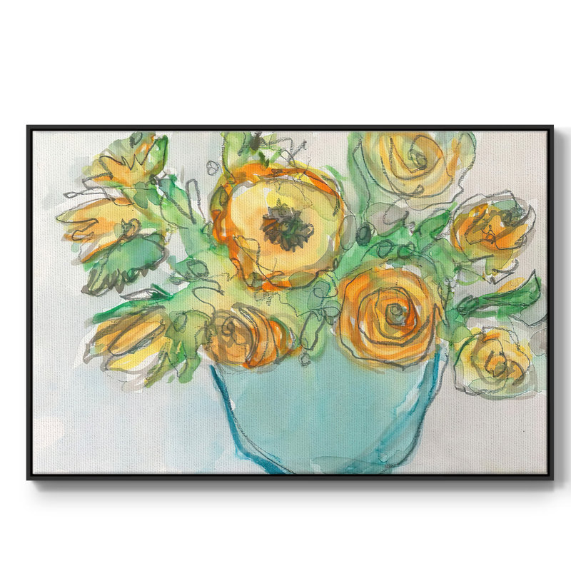 Accent floral printanier II, Toile encadrée noire, H 25 po x l 37 po x P 2 po
