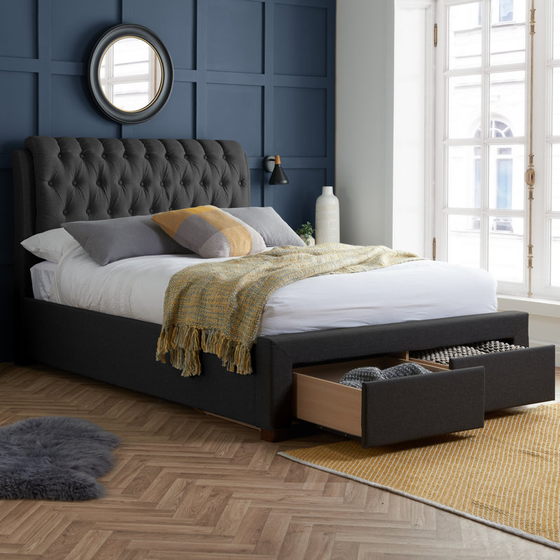 Stonesby Upholstered Bed, Double (4'6), Charcoal