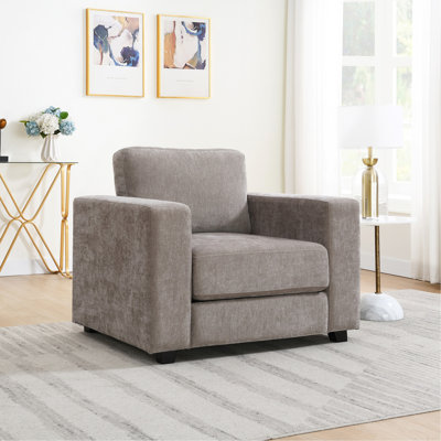 Fauteuil d'appoint surdimensionné avec accoudoirs larges, fauteuil moderne en tissu de chenille, housses lavables, grand fauteuil rembourré confortable, fauteuil de lecture, fauteuil de lecture pour le bureau de la chambre à coucher, brun clair