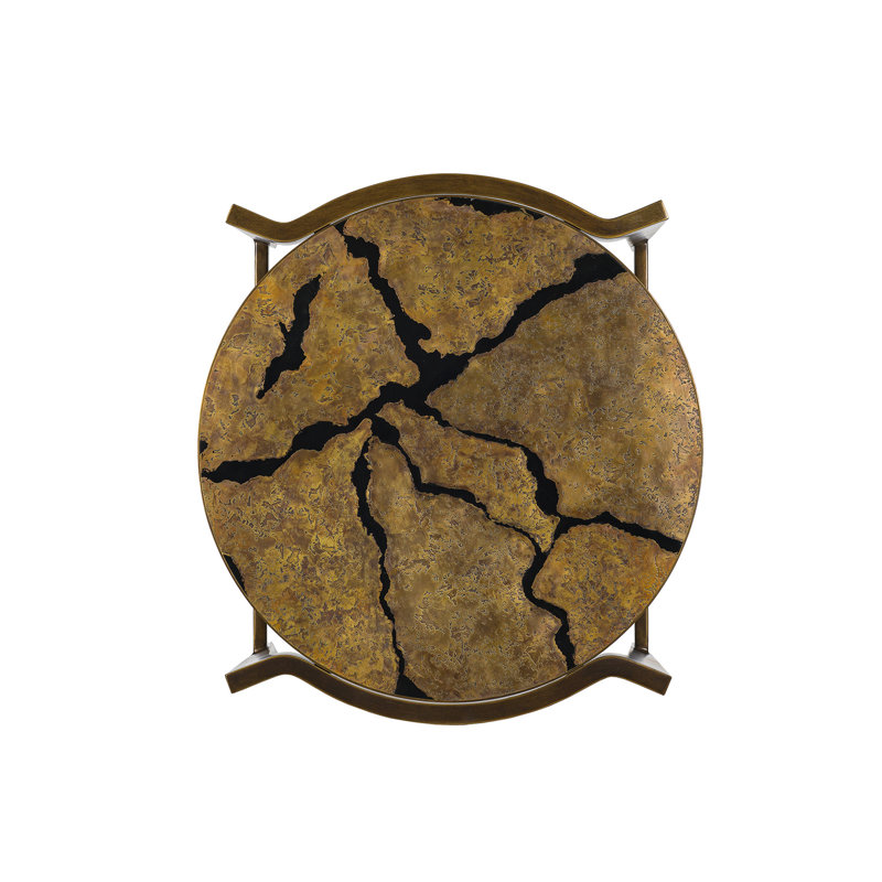 Antiqued Brass Round Flow End Table with Metal Base