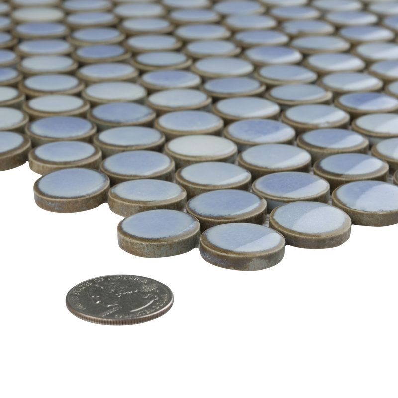 Hudson Penny Round .80" x .80" Porcelain Penny Round Mosaic Wall & Floor Tile, Frost Blue