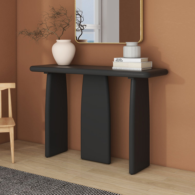 Ensemble de 2 consoles en bois noir et miroir mural en rotin Brandy 2 pièces Adelin
