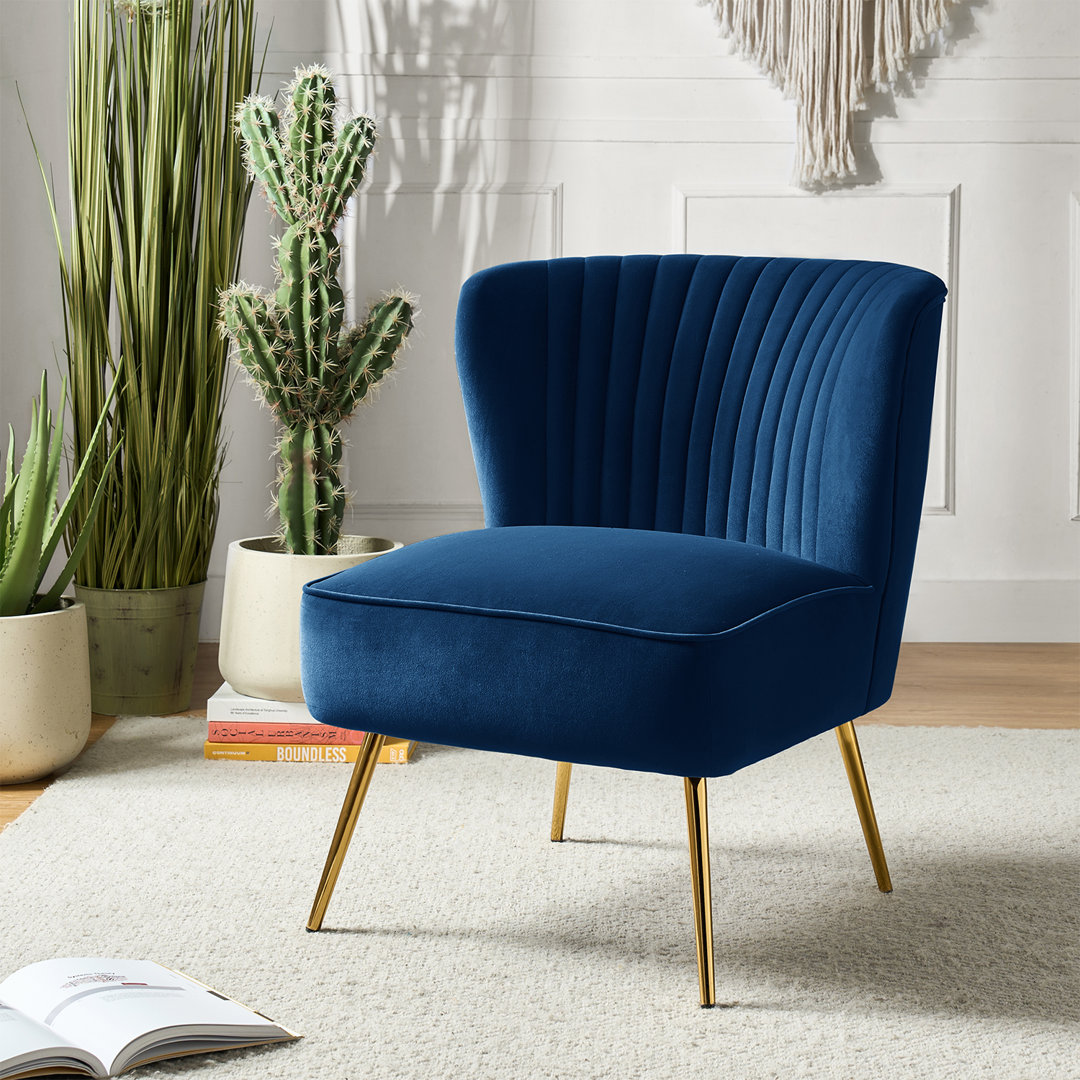 Euclid Velvet Accent Chair with Metal Legs Etta Avenue™ Fabric: Navy Velvet