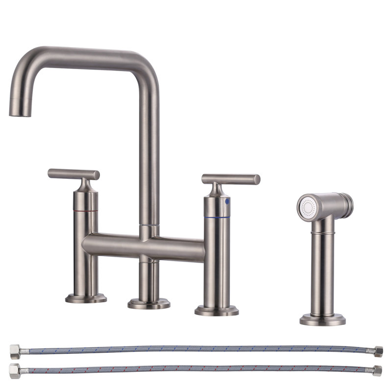 Robinet de cuisine en laiton à fixation sur le pont 8 po avec douchette extractible en laiton et robinet à 4 trous Ktichen