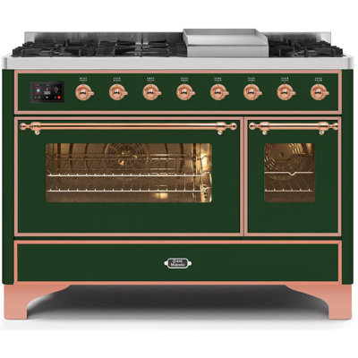 ILVE Majestic II Series 48 inch Dual Fuel Range with 8 Sealed Burners, Griddle (Glass Door)