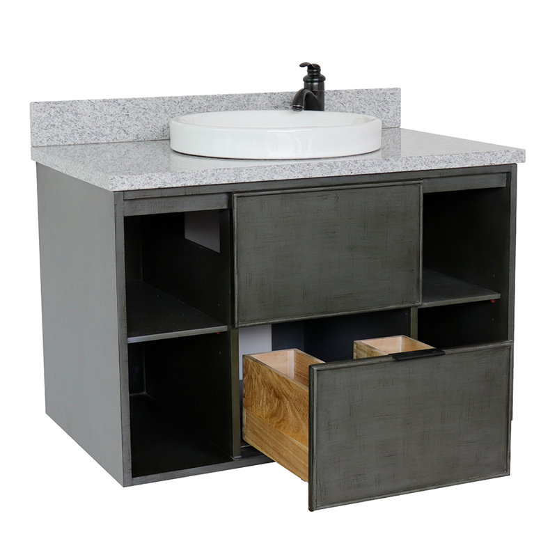 37'' Single Bathroom Vanity with Top, Gray Granite