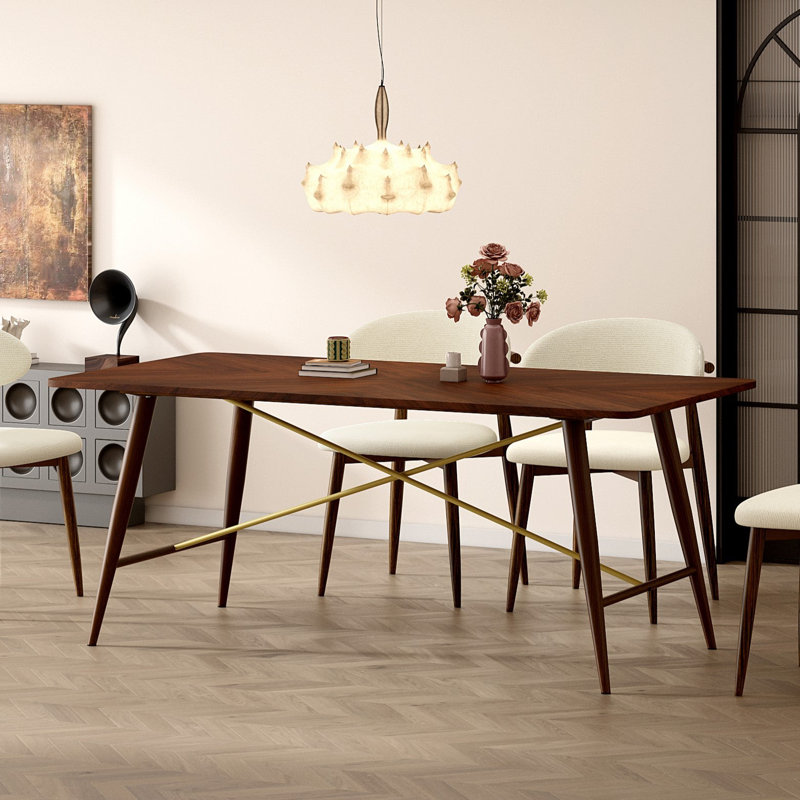 Table rectangulaire en bois 70,9 po avec base en métal plaqué grain de bois pour la cuisine, la salle à manger et le salon
