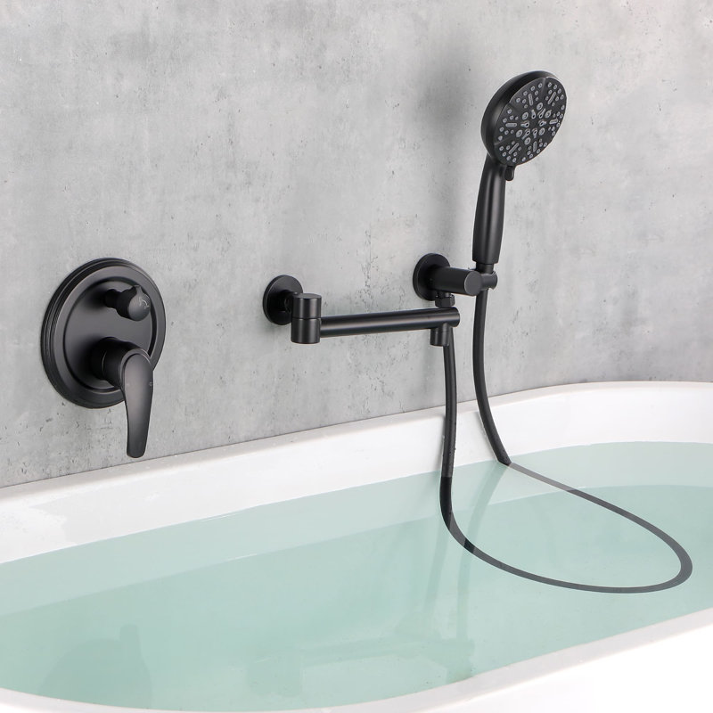 1 Roman Tub Faucet with Hand Shower and Diverter, Matte Black