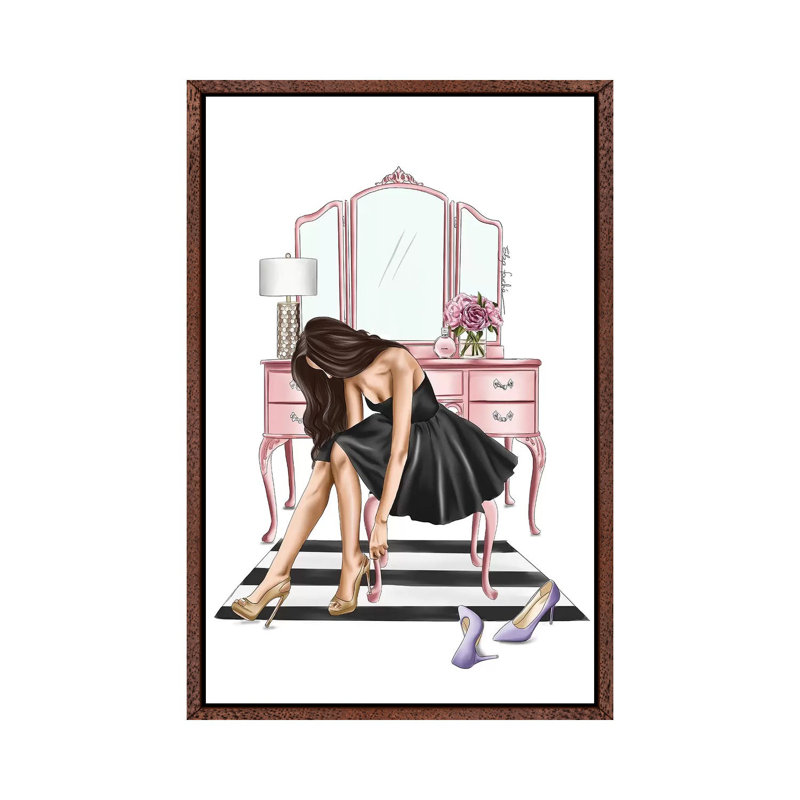 Little Black Dress by Elza Fouche - Painting on Canvas, Classic Brown Wood Framed, 101.6cm H x 66.04cm W x 3.81cm D