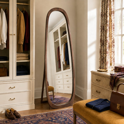 Miroir irrégulier à cadre asymétrique en bois massif, miroir mural décoratif organique ou miroir de plancher pleine longueur