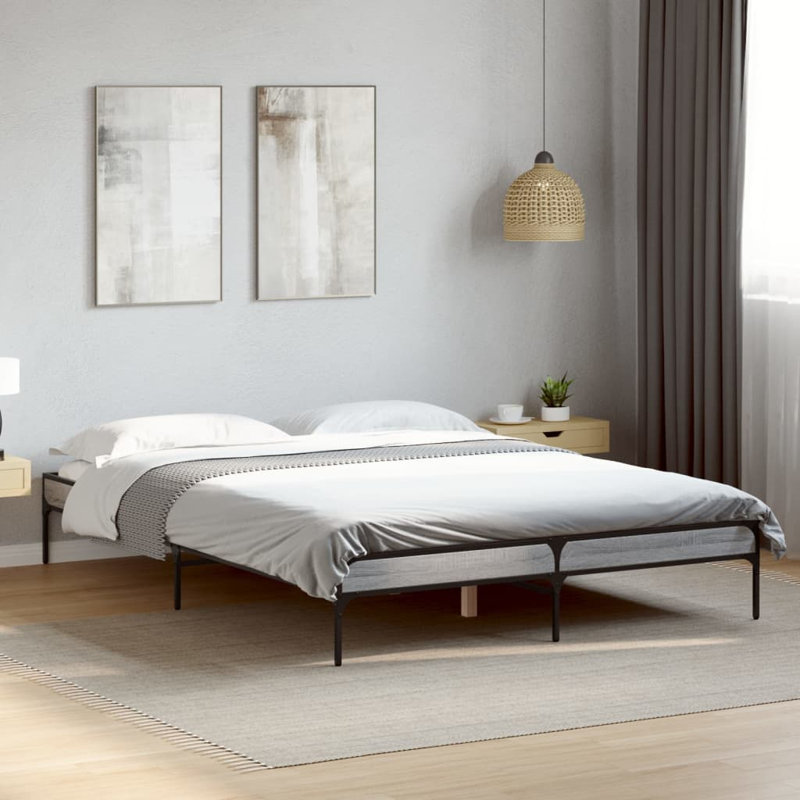 Vidaxl Bed Frame Metal, Grey Sonoma, Double (4'6)