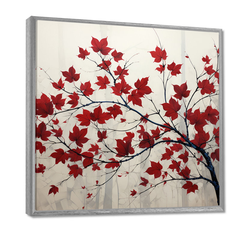 Red Leaves Scarlet Simplicity On Canvas Print, 24" H x 24" W, Silver Floater Framed