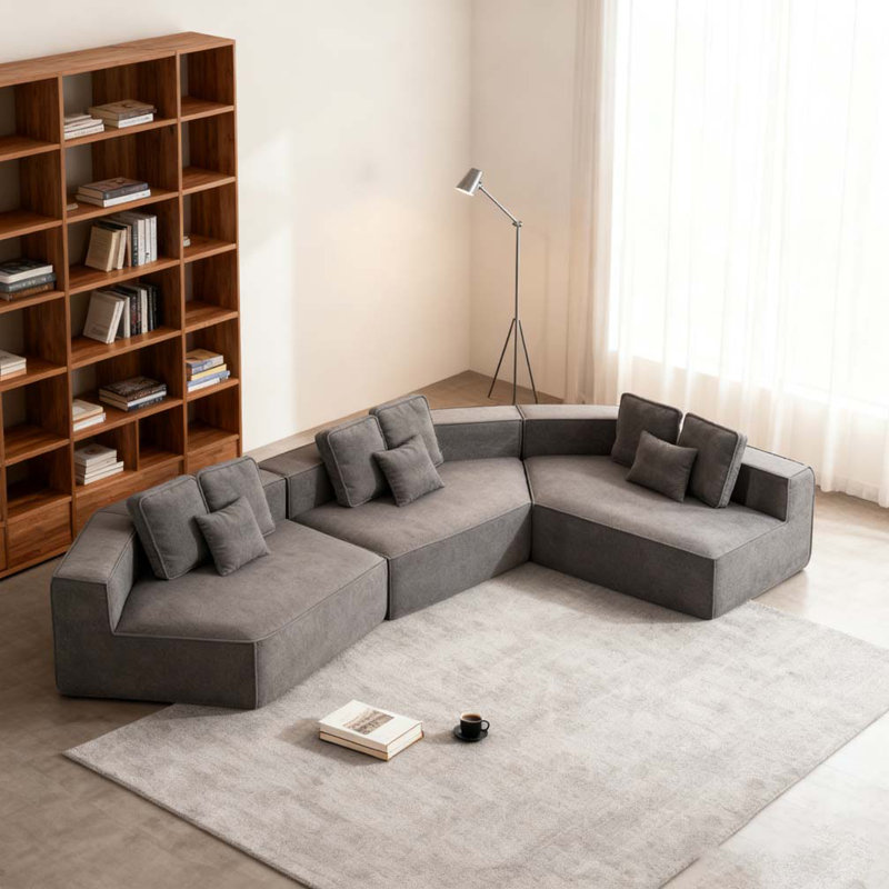 Très grand canapé modulaire multi-sièges de 181 po avec tissu Sherpa Teddy, Tissu bleu gris