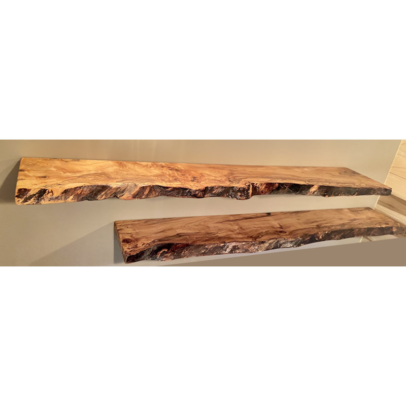 Maple Solid Wood Floating Shelf with Live Edge, 2" H x 42" W x 12" D