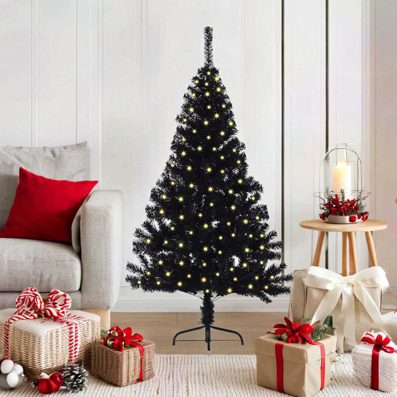  Artificial Pre-lit Christmas Tree PVC, Black, 3.94' H