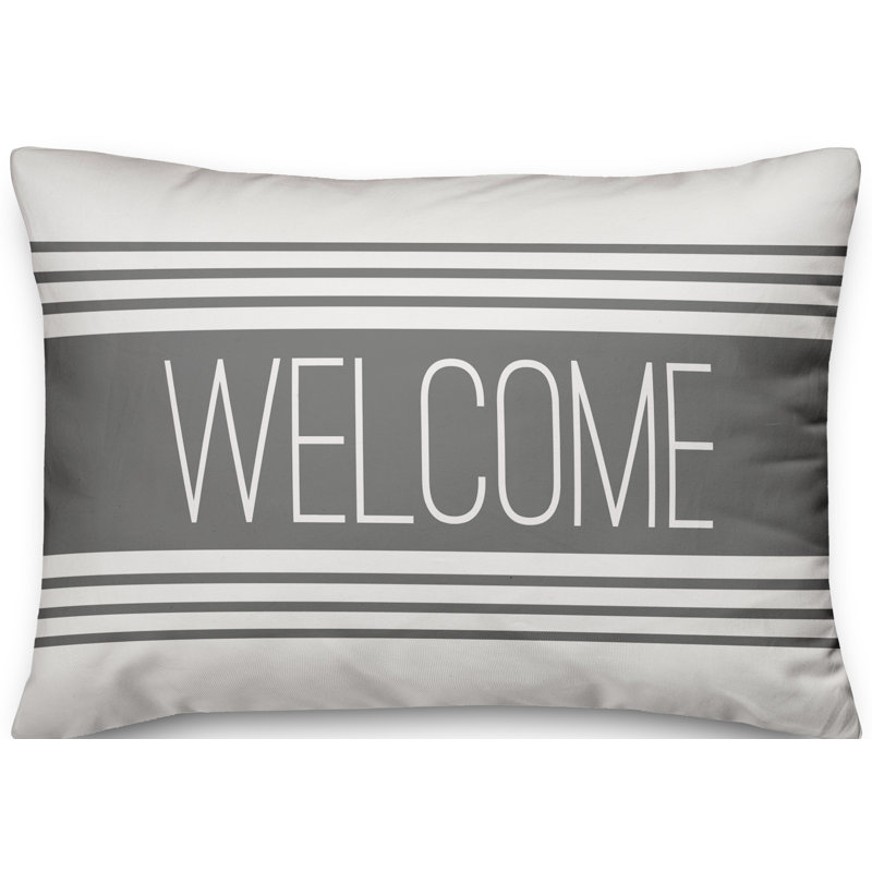 Textual Outdoor Throw Pillow, Dark Gray/White