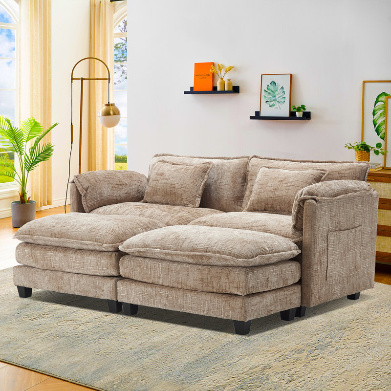 Canapé modulaire en chenille RAF LAF de 76,77 po Kawamoto, 2 repose-pieds, Chameau