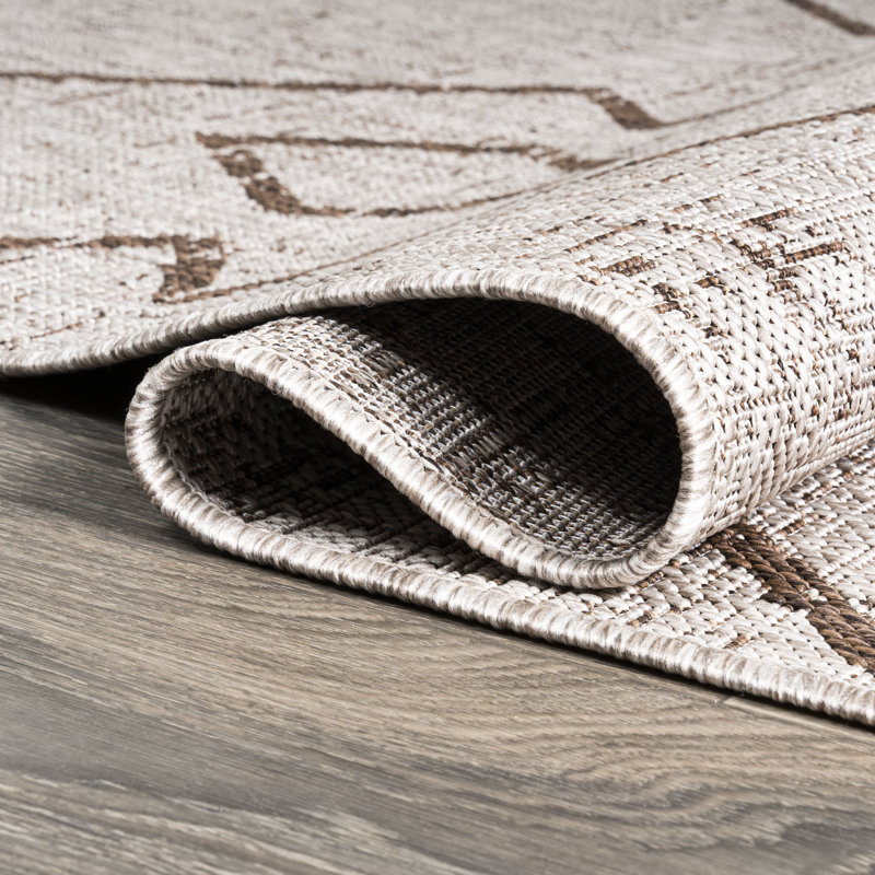 Worceer Tribal Diamond Trellis Beige/Brown Indoor/Outdoor Rug, Runner 2'2" x 8'
