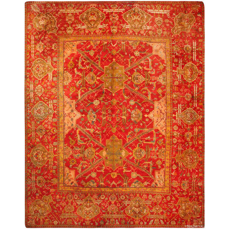 Grand tapis Oushak turc riche de couleur rouge rustique